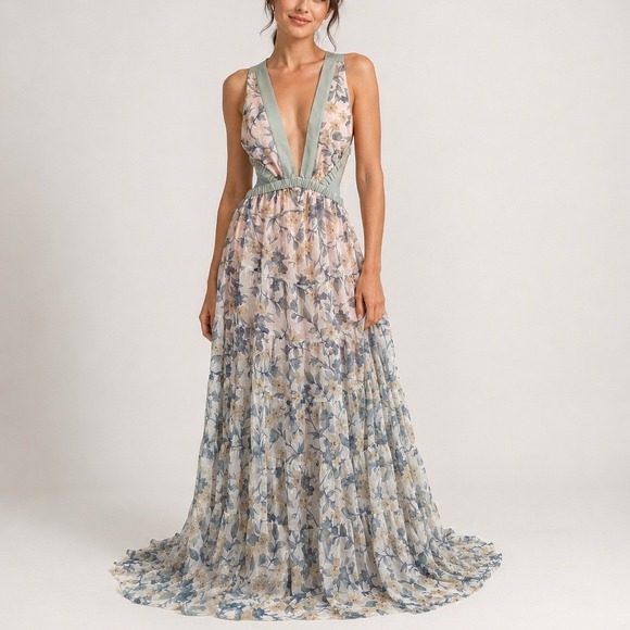 Hello Molly Dresses & Skirts - Hello Molly Forward Fashion Maxi Dress S Floral Cutout Criss Cross Back‎ Boho